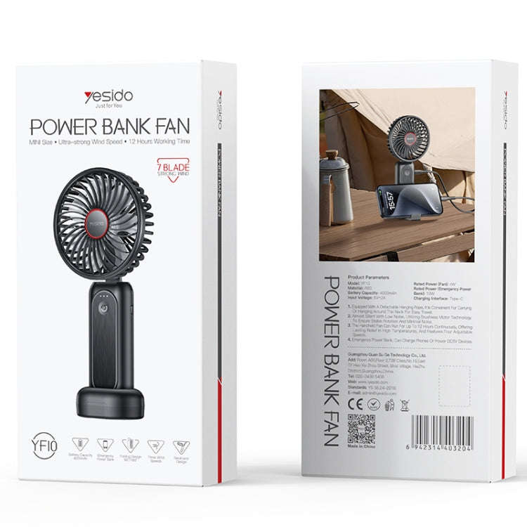 Yesido YF10 Foldable Silent Handheld USB Charging Fan(Black)