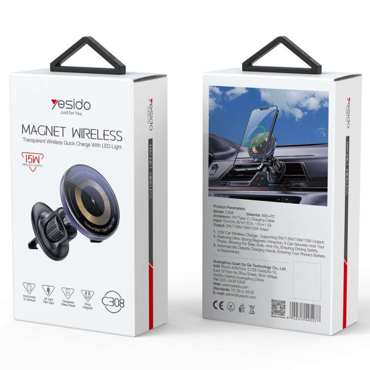 Yesido C308 15W Air Outlet Car MagSafe Magnetic Wireless Charging Holder(Black)