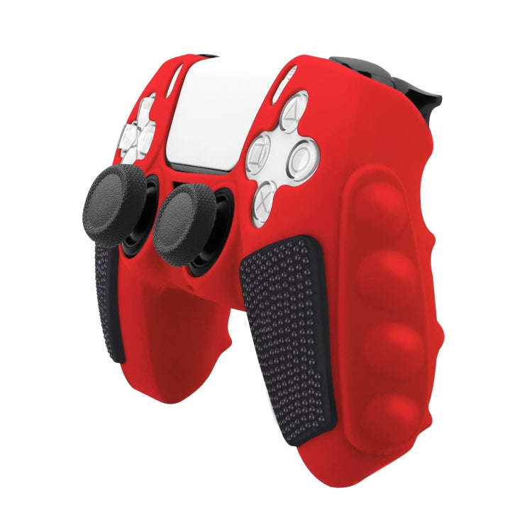 For Sony PS5 Splicing Color Silicone Gamepad Protective Case without Rocker Caps(Red Black)