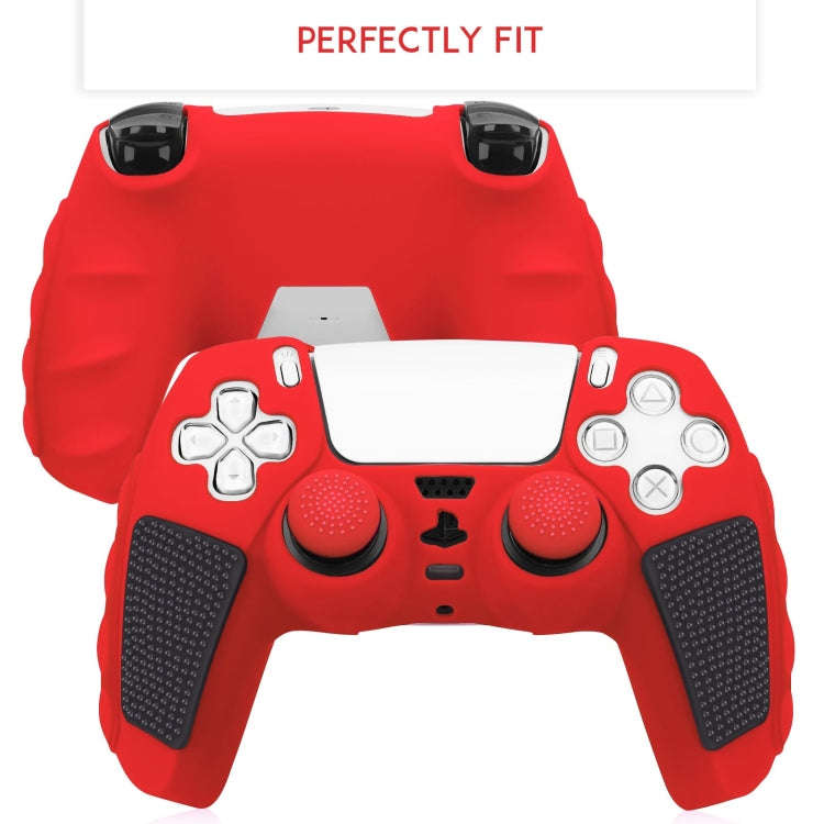 For Sony PS5 Splicing Color Silicone Gamepad Protective Case without Rocker Caps(Red Black)
