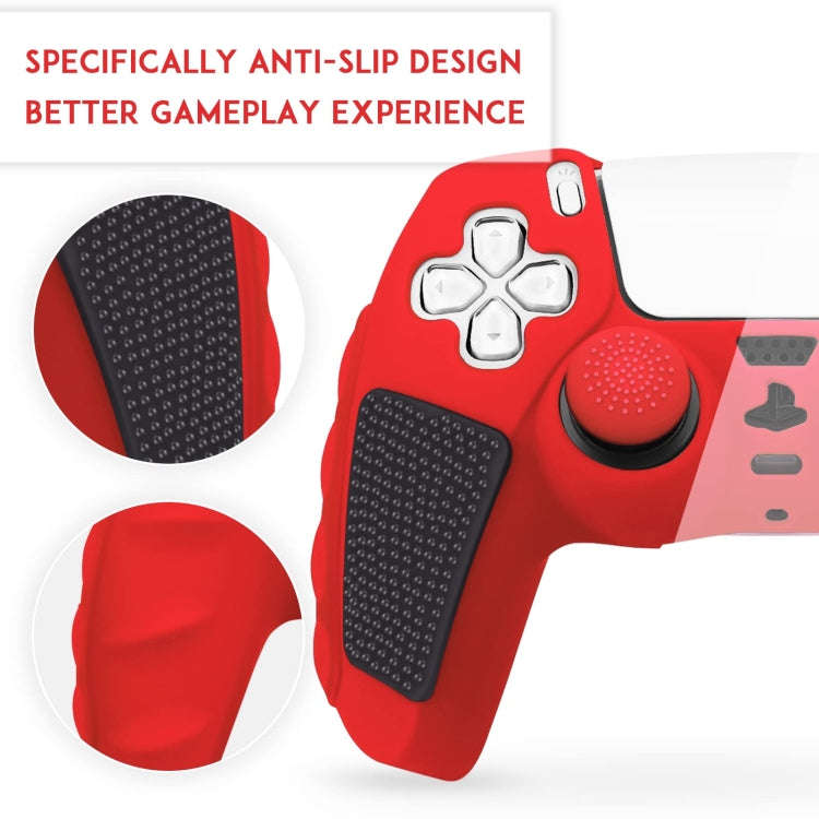 For Sony PS5 Splicing Color Silicone Gamepad Protective Case without Rocker Caps(Red Black)