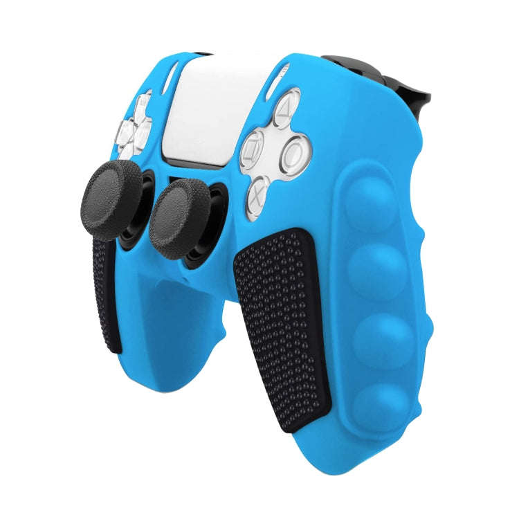 For Sony PS5 Splicing Color Silicone Gamepad Protective Case without Rocker Caps(Blue Black)