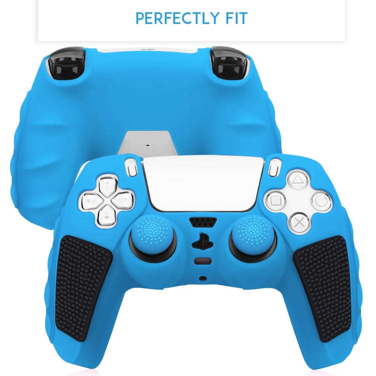 For Sony PS5 Splicing Color Silicone Gamepad Protective Case without Rocker Caps(Blue Black)