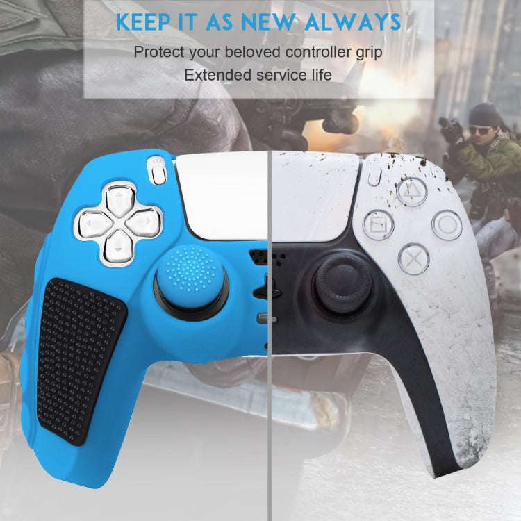 For Sony PS5 Splicing Color Silicone Gamepad Protective Case without Rocker Caps(Blue Black)