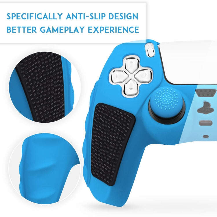 For Sony PS5 Splicing Color Silicone Gamepad Protective Case without Rocker Caps(Blue Black)