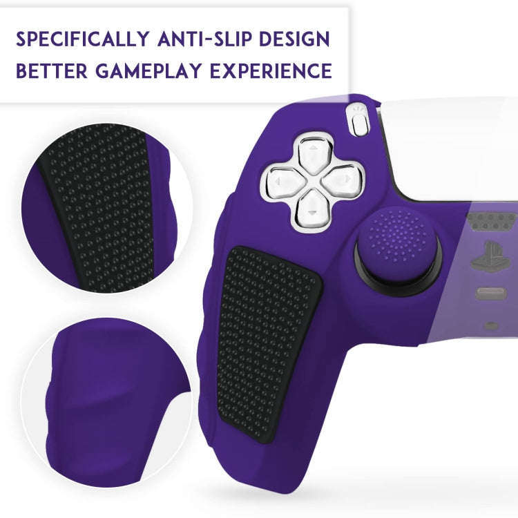 For Sony PS5 Splicing Color Silicone Gamepad Protective Case without Rocker Caps(Purple Black)