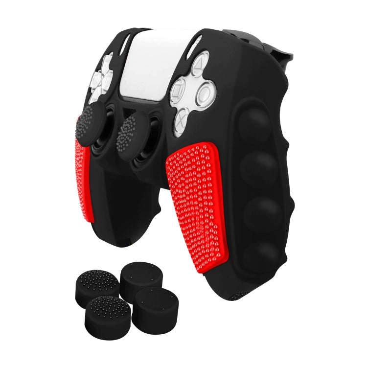 For Sony PS5 Splicing Color Silicone Gamepad Protective Case with Rocker Caps(Black Red)