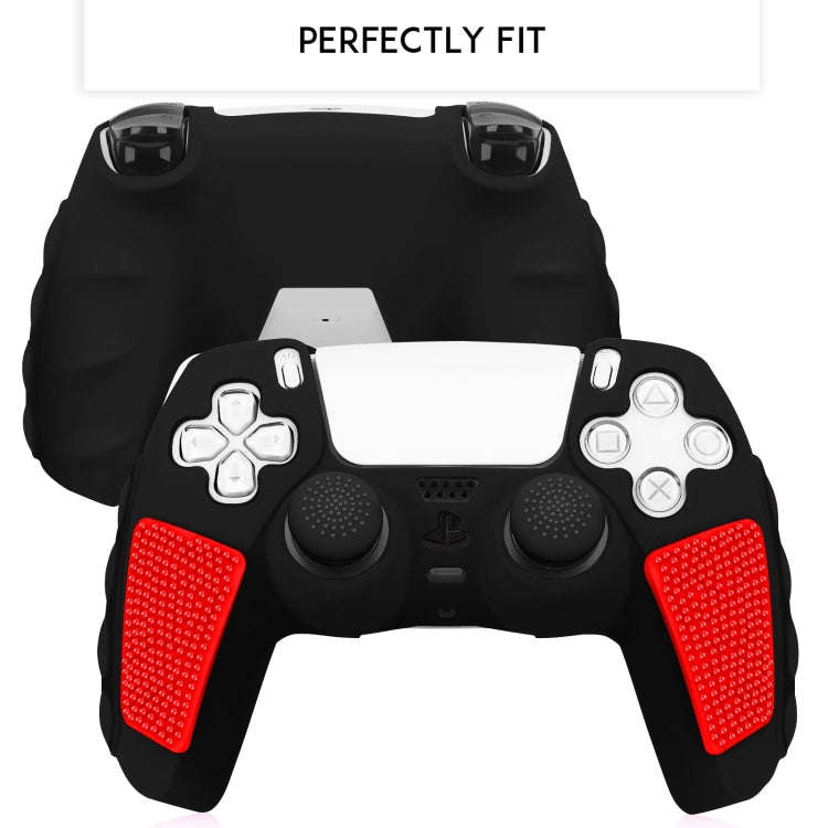 For Sony PS5 Splicing Color Silicone Gamepad Protective Case with Rocker Caps(Black Red)
