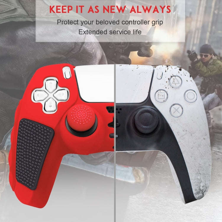 For Sony PS5 Splicing Color Silicone Gamepad Protective Case with Rocker Caps(Red Black)