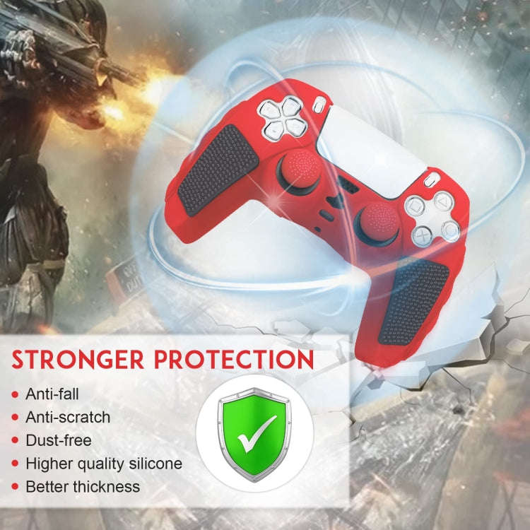 For Sony PS5 Splicing Color Silicone Gamepad Protective Case with Rocker Caps(Red Black)