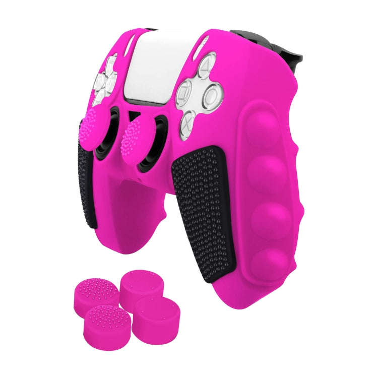 For Sony PS5 Splicing Color Silicone Gamepad Protective Case with Rocker Caps(Pink Black)
