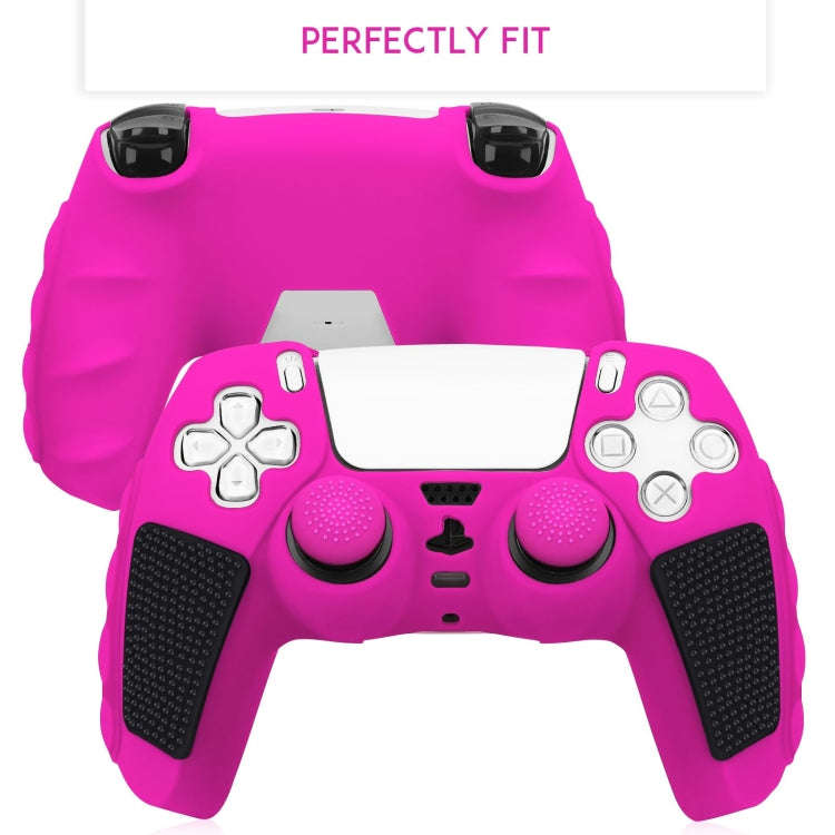 For Sony PS5 Splicing Color Silicone Gamepad Protective Case with Rocker Caps(Pink Black)