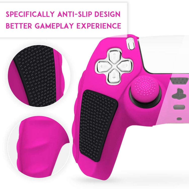 For Sony PS5 Splicing Color Silicone Gamepad Protective Case with Rocker Caps(Pink Black)