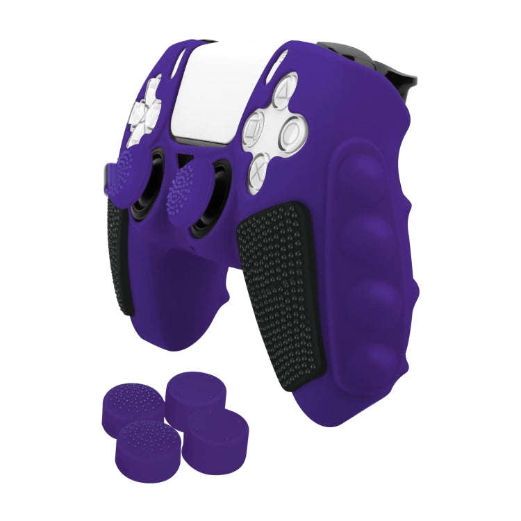 For Sony PS5 Splicing Color Silicone Gamepad Protective Case with Rocker Caps(Purple Black)