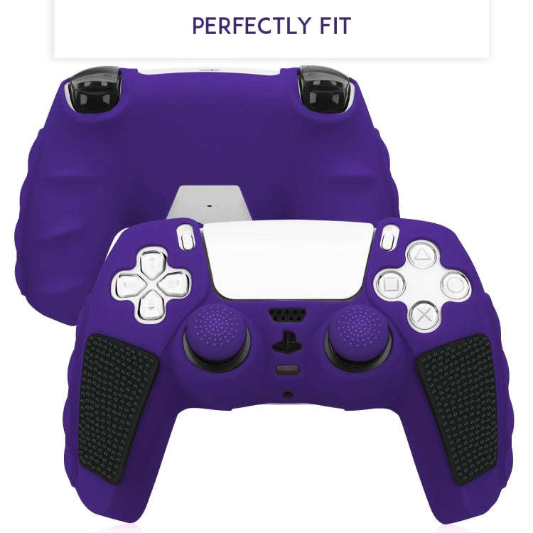 For Sony PS5 Splicing Color Silicone Gamepad Protective Case with Rocker Caps(Purple Black)