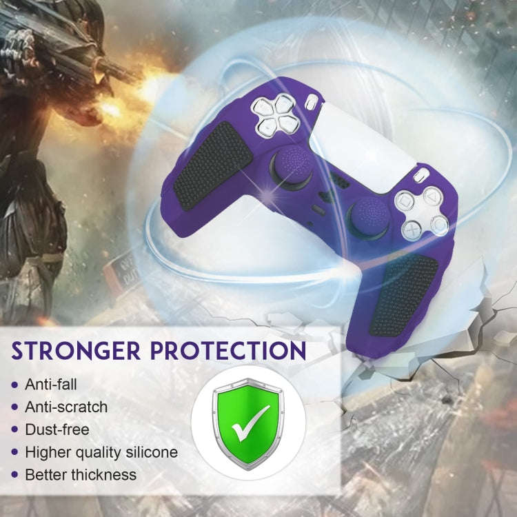 For Sony PS5 Splicing Color Silicone Gamepad Protective Case with Rocker Caps(Purple Black)