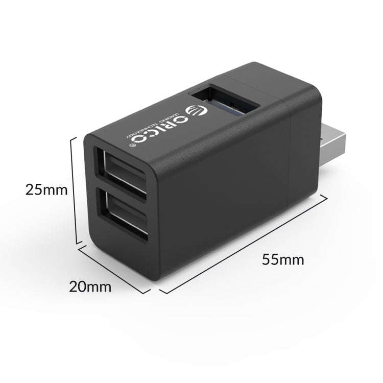ORICO MINI-U32L 3 in 1 USB Aluminum Alloy Mini HUB Adapter(Black)