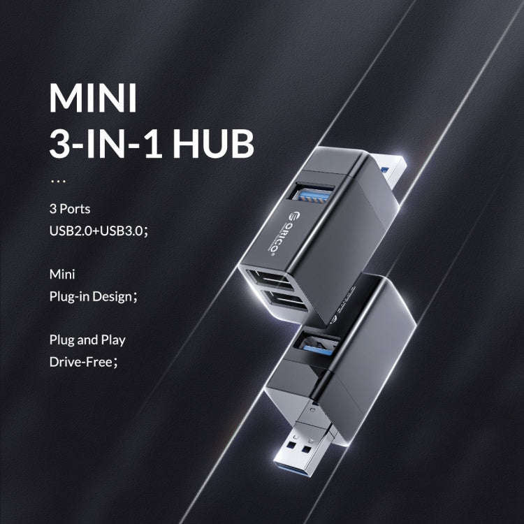 ORICO MINI-U32L 3 in 1 USB Aluminum Alloy Mini HUB Adapter(Gray)