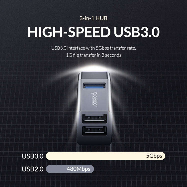 ORICO MINI-U32L 3 in 1 USB Aluminum Alloy Mini HUB Adapter(Gray)