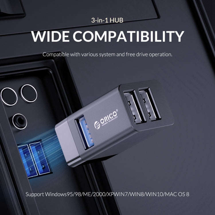 ORICO MINI-U32L 3 in 1 USB Aluminum Alloy Mini HUB Adapter(Gray)