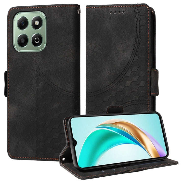 For Honor X6b Embossed Rhombus Starry Leather Phone Case(Black)