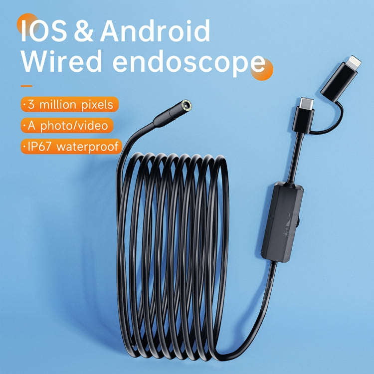 AN112 2 in 1 USB-C / Type-C + 8 Pin Interface 8mm HD Industry Endoscope, Length:3.5m Hard Tube
