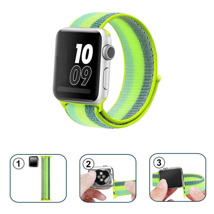 For Apple Watch Series 7 41mm / 6 & SE & 5 & 4 40mm / 3 & 2 & 1 38mm Nylon Loop Watch Band(Pollen...