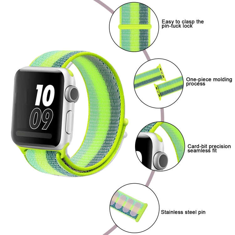For Apple Watch Series 7 41mm / 6 & SE & 5 & 4 40mm / 3 & 2 & 1 38mm Nylon Loop Watch Band(Pollen...