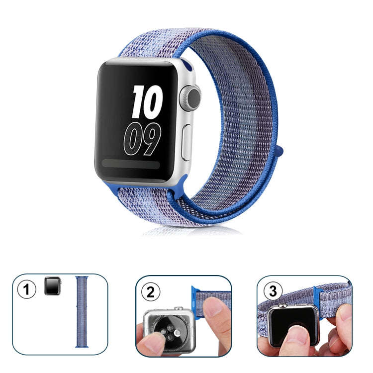 For Apple Watch Series 7 41mm / 6 & SE & 5 & 4 40mm / 3 & 2 & 1 38mm Nylon Loop Watch Band(Stripe...