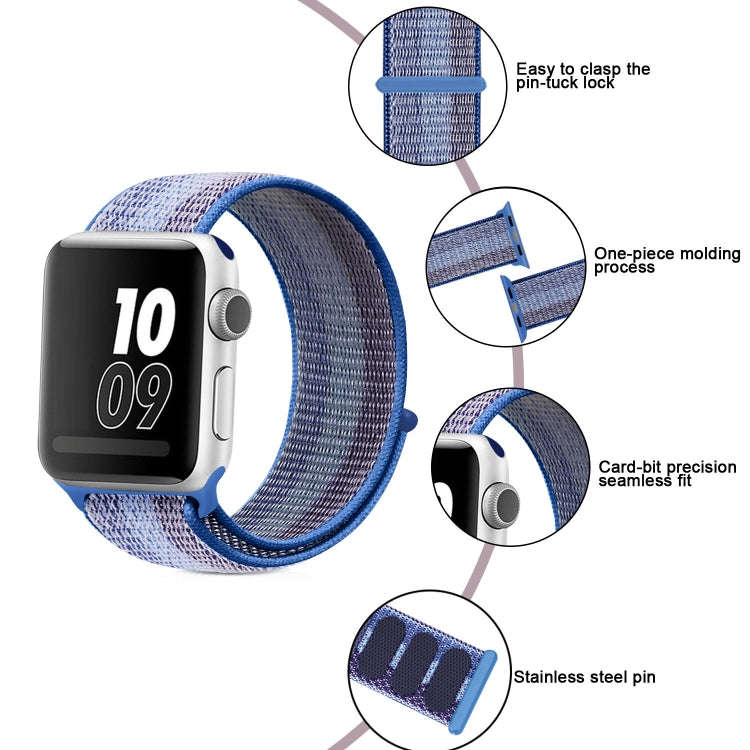 For Apple Watch Series 7 41mm / 6 & SE & 5 & 4 40mm / 3 & 2 & 1 38mm Nylon Loop Watch Band(Stripe...