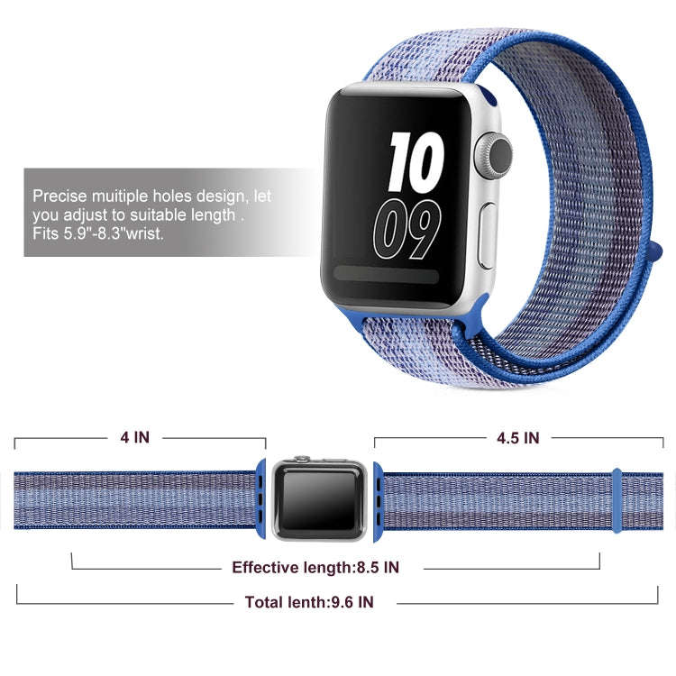 For Apple Watch Series 7 41mm / 6 & SE & 5 & 4 40mm / 3 & 2 & 1 38mm Nylon Loop Watch Band(Stripe...