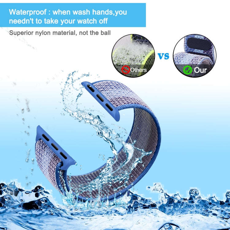 For Apple Watch Series 7 41mm / 6 & SE & 5 & 4 40mm / 3 & 2 & 1 38mm Nylon Loop Watch Band(Stripe...