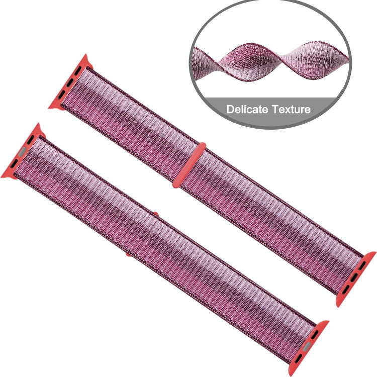 For Apple Watch Series 7 45mm / 6 & SE & 5 & 4 44mm / 3 & 2 & 1 42mm Nylon Loop Watch Band(Berry ...