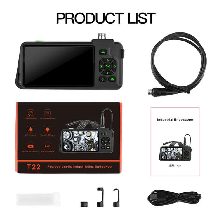 T22 4.5 inch IPS Color Screen 3.9mm Single Camera Hard Cable Industrial Endoscope, Length:5m(Blac...