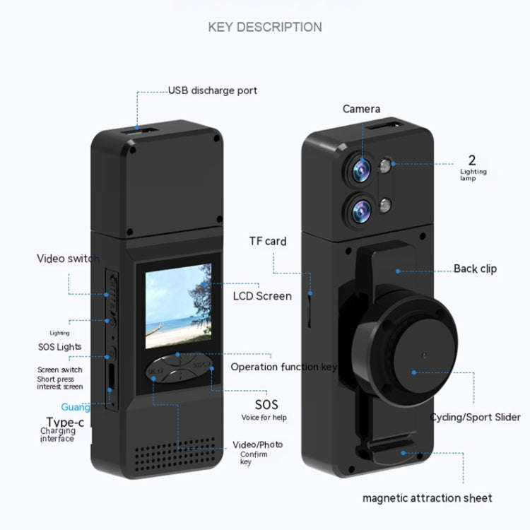 A3 1.5 inch Color Screen 180 Degree Rotation HD Outdoor Sports Recorder(Black)