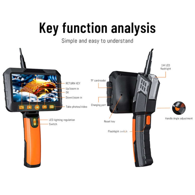 T27 5 inch IPS Color Screen 7.9mm Dual Camera Handheld Hard Cable HD Industrial Endoscope, Length...