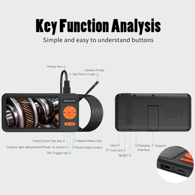 T29 5 inch IPS Screen 5.5mm Single Lens IP67 Waterproof Industrial Endoscope With Bracket, Length...