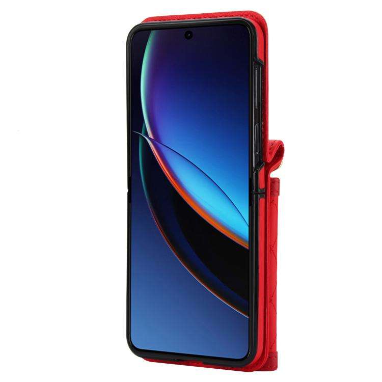 For Motorola Razr 50 Ultra Splicing Rhombic Texture Phone Case with Long & Short Lanyard(Red)