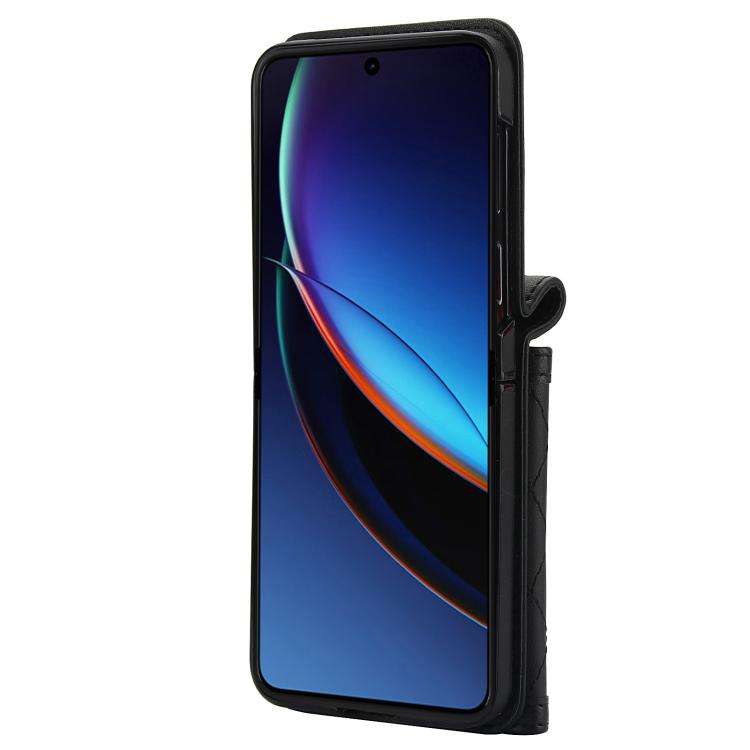 For Motorola Razr 60 Ultra Splicing Rhombic Texture Phone Case with Long & Short Lanyard(Black)
