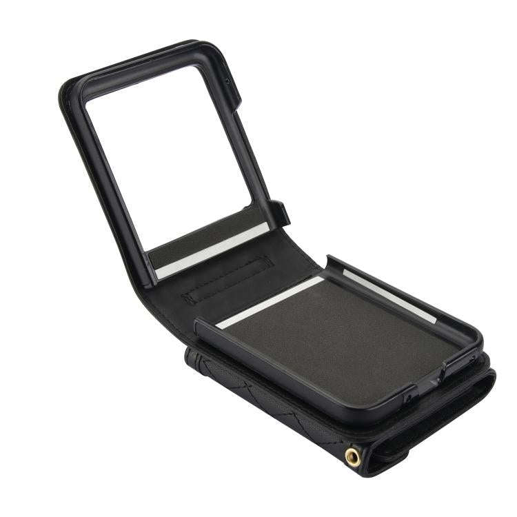 For Motorola Razr 60 Ultra Splicing Rhombic Texture Phone Case with Long & Short Lanyard(Black)
