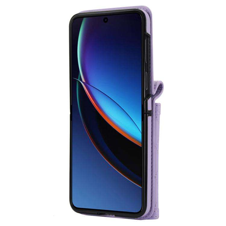 For Motorola Razr 60 Ultra Splicing Rhombic Texture Phone Case with Long & Short Lanyard(Purple)