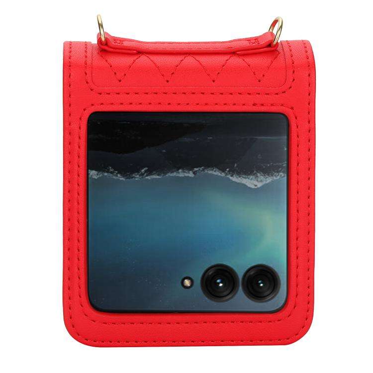 For Motorola Razr 60 Ultra Splicing Rhombic Texture Phone Case with Long & Short Lanyard(Red)