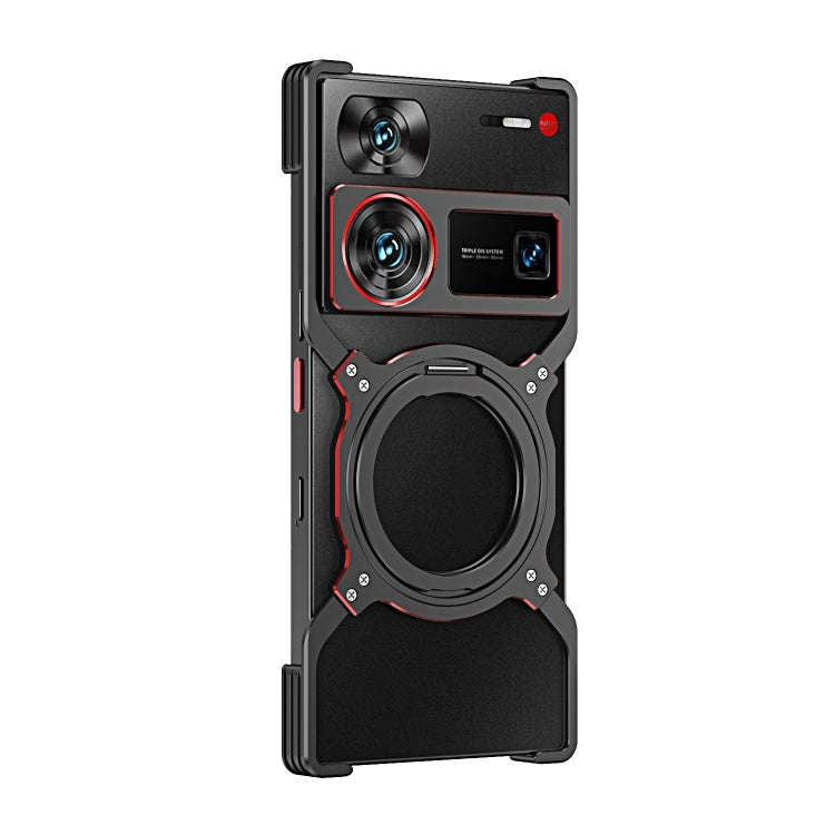 For ZTE nubia Z60 Ultra Mechanical Arm Borderless MagSafe Holder Metal Phone Case(Black Red)