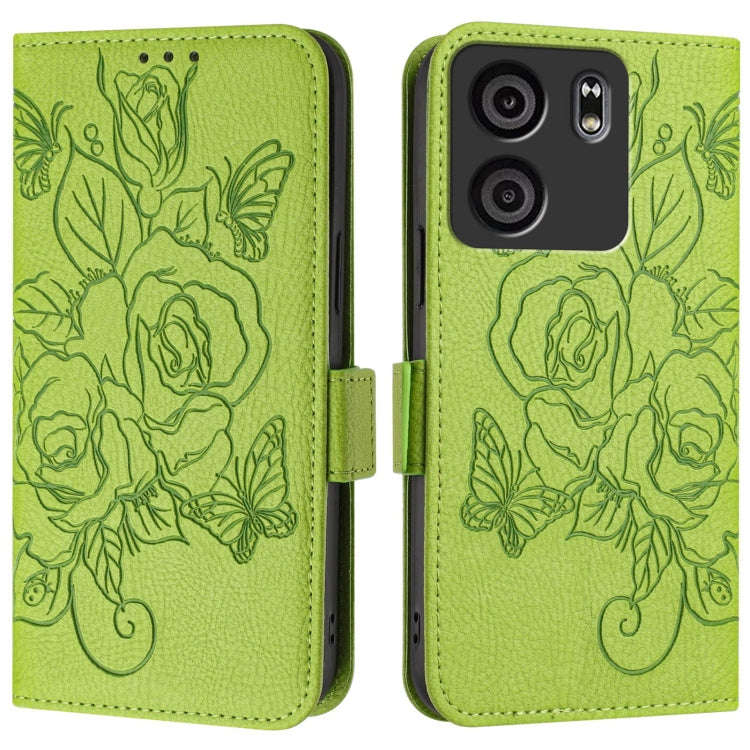 For BLU View 5 Embossed Rose RFID Anti-theft Leather Phone Case(Green)