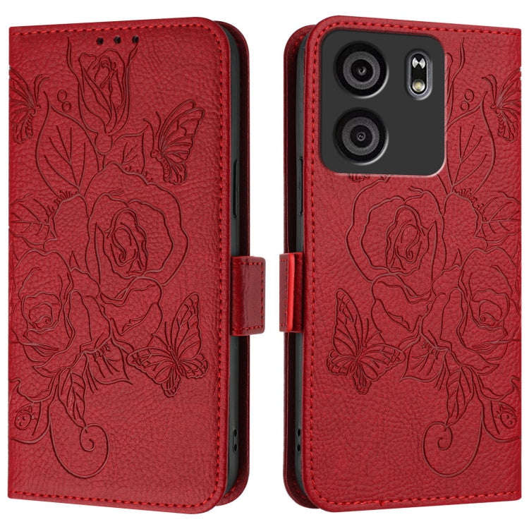 For BLU View 5 Embossed Rose RFID Anti-theft Leather Phone Case(Red)