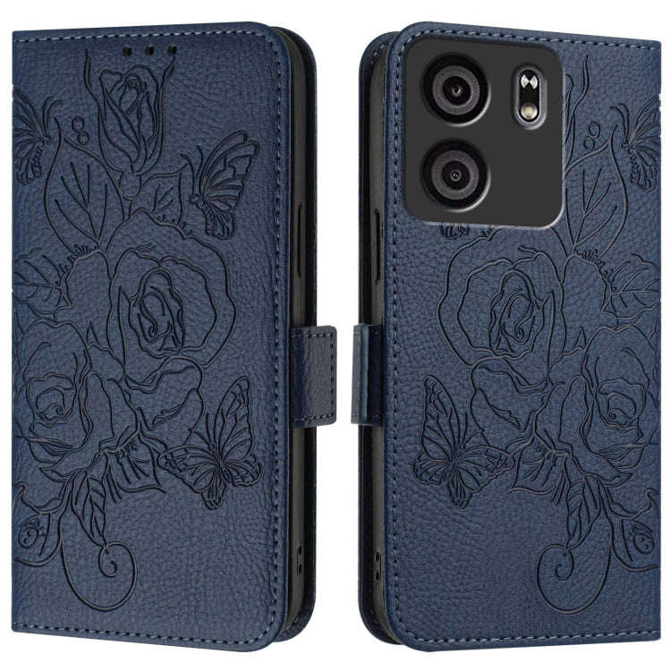 For BLU View 5 Embossed Rose RFID Anti-theft Leather Phone Case(Dark Blue)