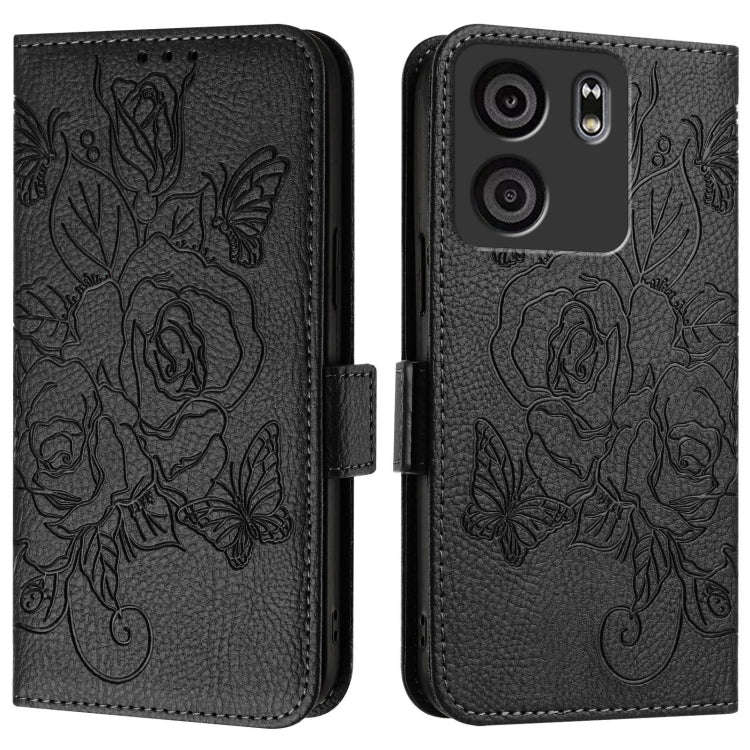 For BLU View 5 Embossed Rose RFID Anti-theft Leather Phone Case(Black)