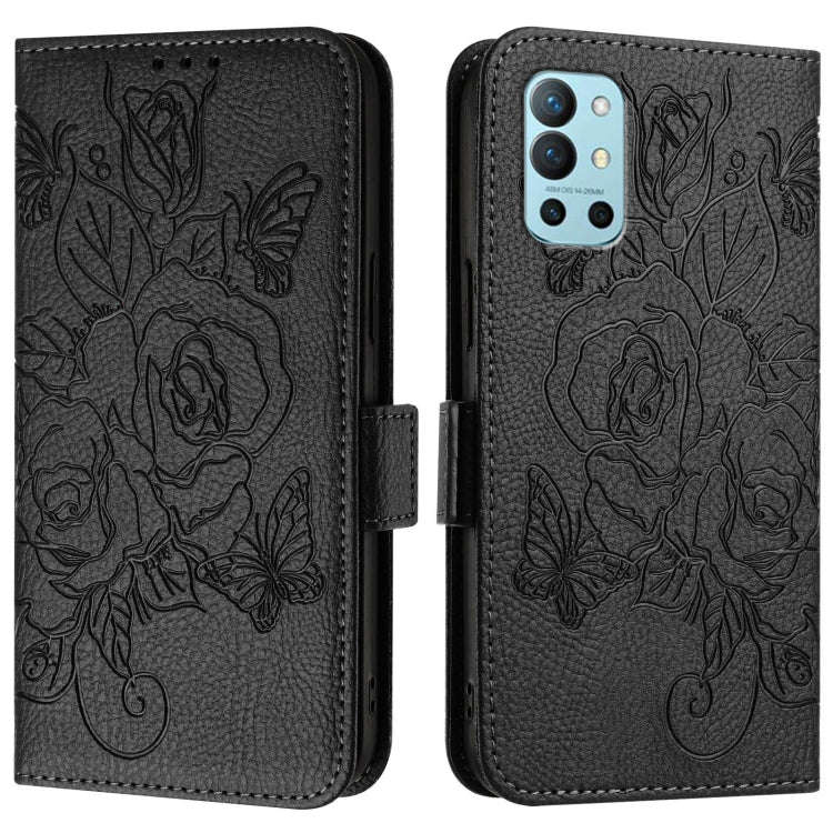 For OnePlus 9R / 8T Embossed Rose RFID Anti-theft Leather Phone Case(Black)