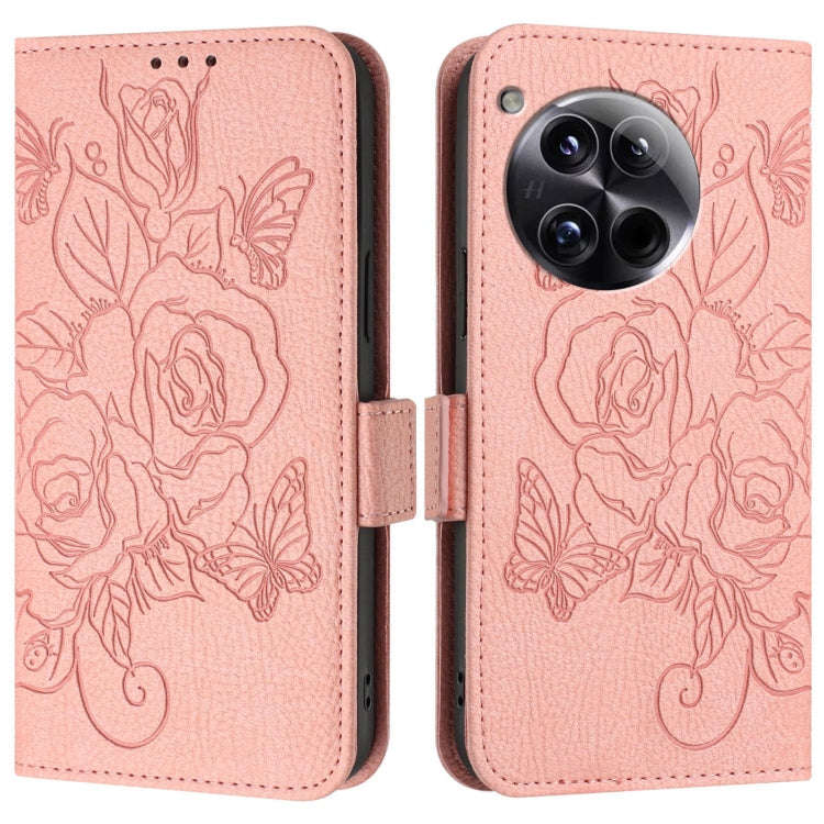 For OnePlus 12 5G Embossed Rose RFID Anti-theft Leather Phone Case(Pink)