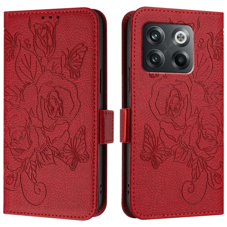 For OnePlus Ace Pro 5G / 10T 5G Embossed Rose RFID Anti-theft Leather Phone Case(Red)